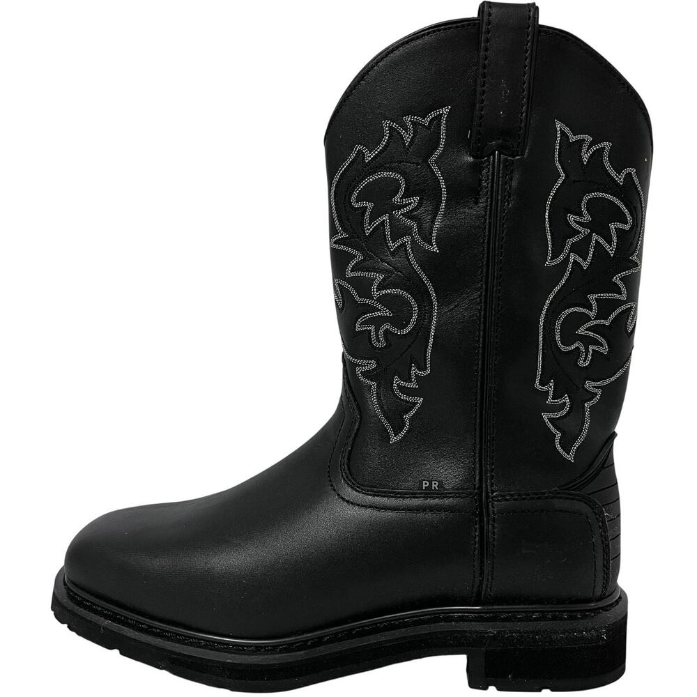 Tegopro Steel Toe Slip Resistant Waterproof Western Work Boots Black Leather 10